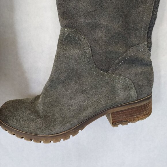 Lucky Brand Heeled Boot Women 10 Harleen Over the Knee Grey Suede Riding Stretch - Picture 4 of 16